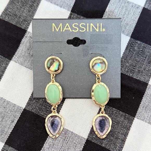 New Massini Gold Tone Faux Stone Earrings (2.25”) - Picture 2 of 3